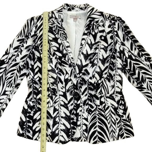 Roz & Ali Black and White Abstract Leaf Print Lined Blazer Jacket - Picture 7 of 10